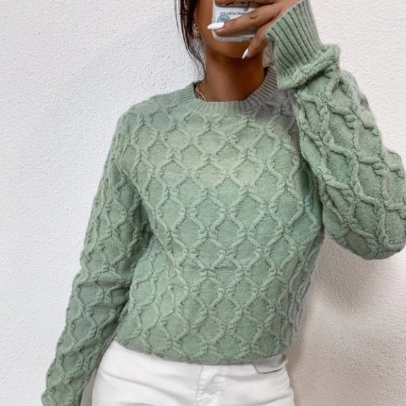 textured pattern sweater trending fall winter chic casual misty green - Picture 5 of 6